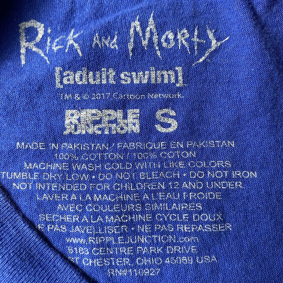 Rick & Morty Men's Small Blue Short Sleeve Adult Swim Cartoon Graphic T Shirt - Picture 8 of 9